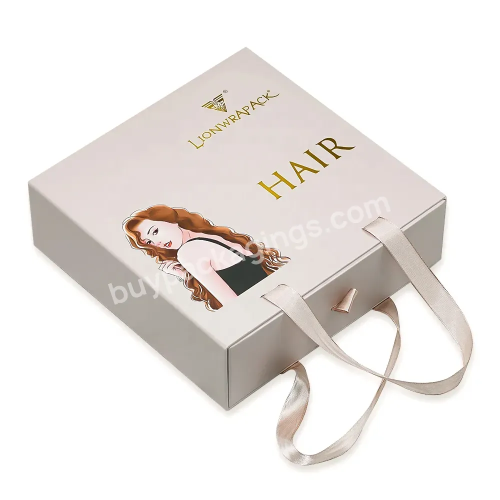 Promotion Wig Weave Hair Sliding Box Ribbon Handle Packaging Beige Rigid Boxes Paper With Custom Logo Customized Paperboard - Buy Sliding Box,Hair Sliding Box,Hair Weave Box.