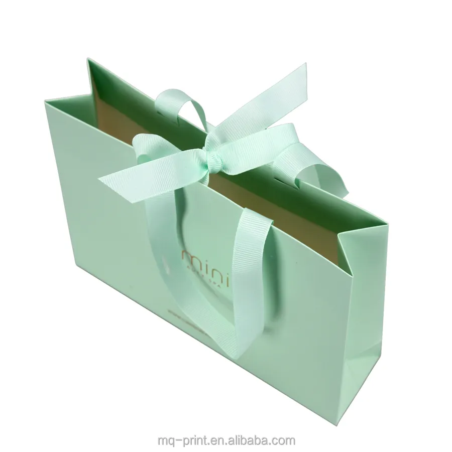 Promotional Cosmetic Packing Mini Gift Paper Bag Custom with Ribbon Handle