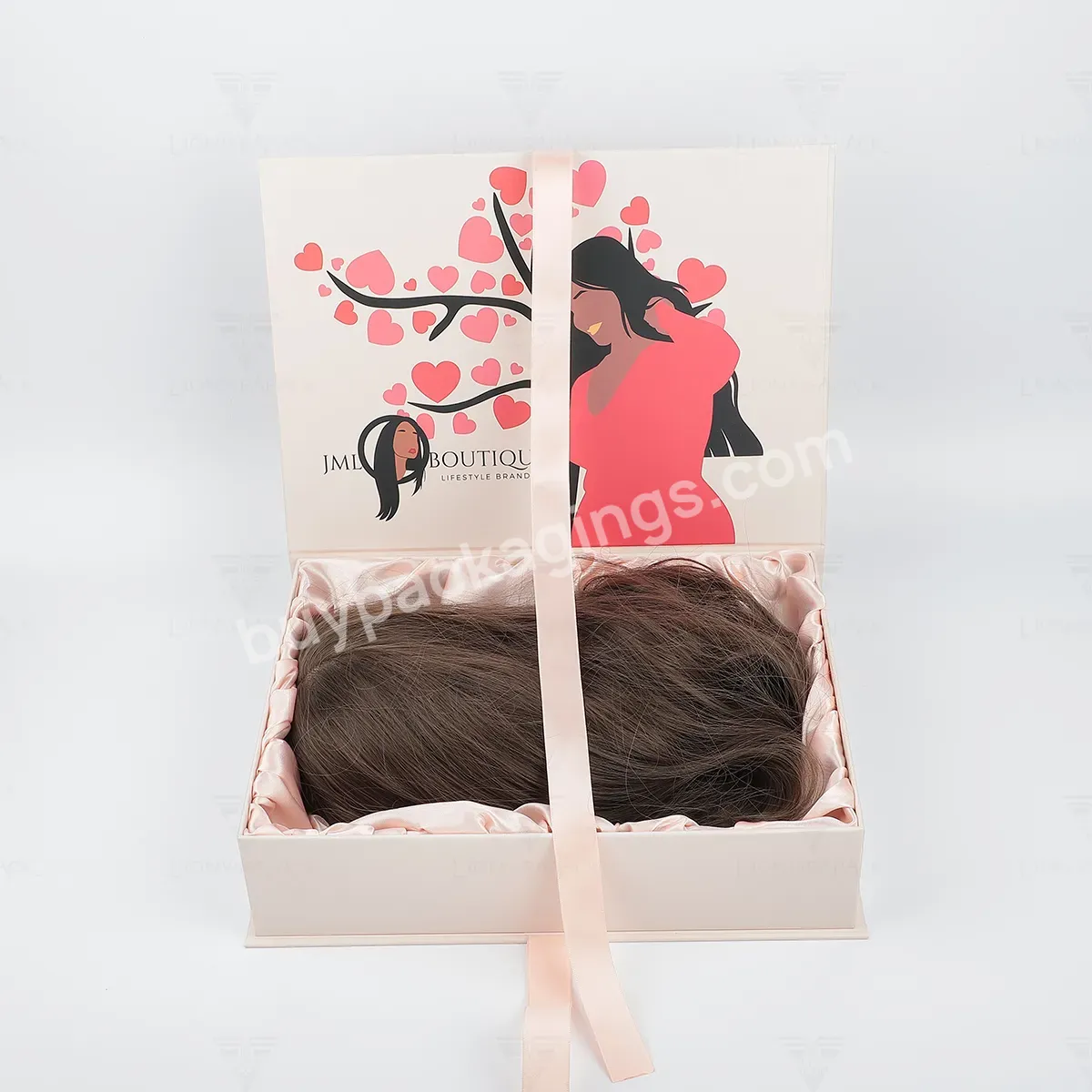Promotional Satin Wigs Pink Magnetic Flip Makeup Box Packaging Hair Cardboard Gift Box With Custom Logo - Buy Hair Cardboard Gift Box,Makeup Box Packaging,Pink Magnetic Flip Makeup Box.