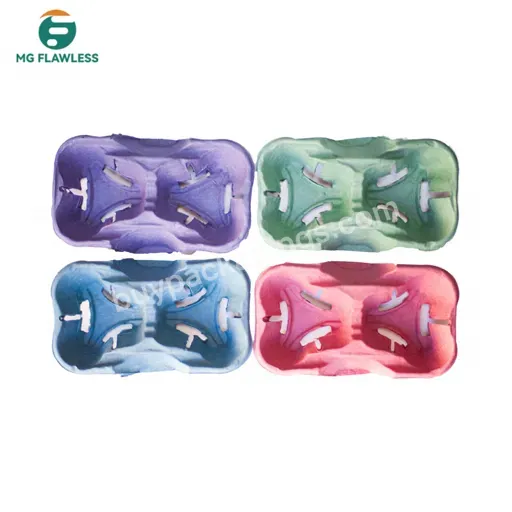 Rainbow Colors 2 Cup Paper Pulp Holder Tray For Hot Or Cold Drinks Carriers Anti Moisture High Quality Pulp Drinks Carrier - Buy Paper Cup Tray,Pulp 2&4 Cup Carrier,Pulp Drink Carrier Tray.