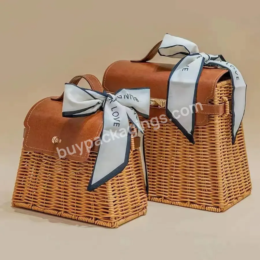 Rattan Basket Organizing - Natural Willow Basket With Genuine Leather Handles - Storage Baskets With Locks For Cosmetic Bags - Buy Rattan Basket Organizing - Natural Willow Basket,Genuine Leather Handles - Storage Baskets,Locks For Cosmetic Bags.