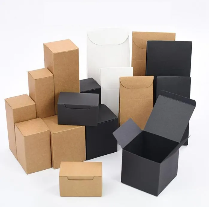 Ready Stock Square Black Packaging Boxes Custom Small Plain White Carton Boxes Blank Brown Kraft Cube Paper Boxes With Logo