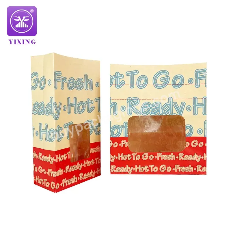 Recyclable Square Bottom Take Away Bag Hamburger Fried Chicken Fast Food Kraft Paper Bag With Window - Buy Bottom Paper Bags,Kraft Paper Bag,Take Away Fast Food Paper Bag.