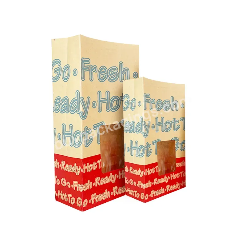Recyclable Square Bottom Take Away Bag Hamburger Fried Chicken Fast Food Kraft Paper Bag With Window - Buy Bottom Paper Bags,Kraft Paper Bag,Take Away Fast Food Paper Bag.