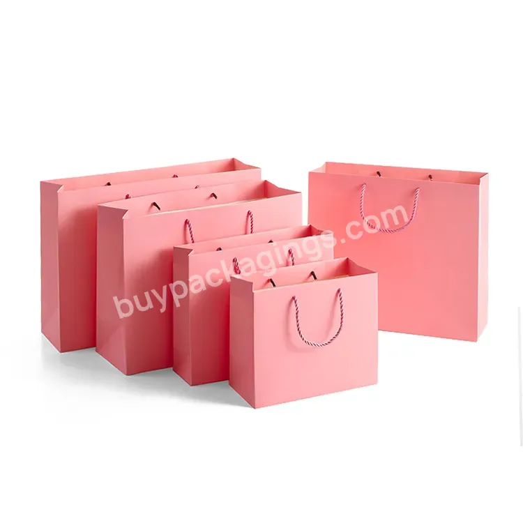 Recycled Fashion Handle Glossy Custom Pink Kraft Gift Paper Bag With Your Logo - Buy Pink Paper Bag,Kraft Paper Bag,Fashion Paper Bag.