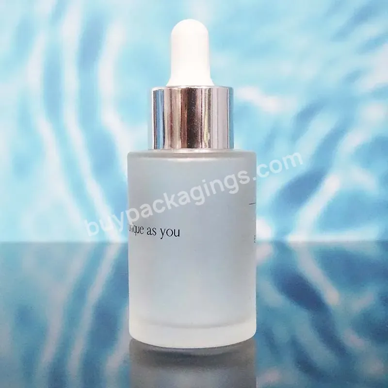 Refillable 30ml 50ml 100ml Clear Cylinder Round Frosted Empty Cosmetic Lotion Flat Shoulder Glass Bottle For Face Cream Serum
