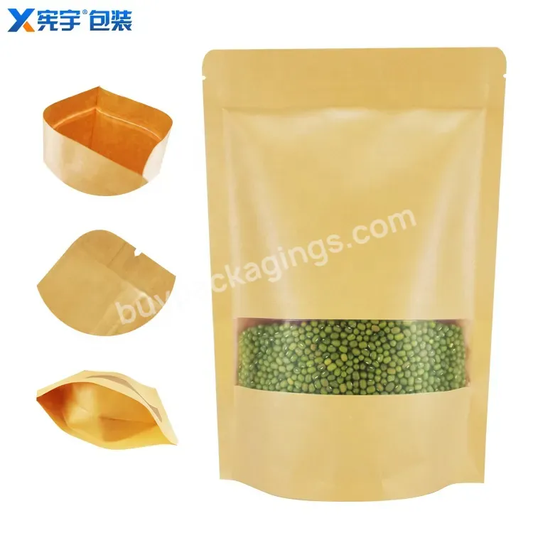 Resealable Kitchen Food Storage Kraft Ziplock Paper Bag With Frosted Window For Gift/nuts/tea Leaves - Buy Brown Kraft Paper Bag Stand Up Ziplock Pouch,Kraft Paper Bags With Logo,Food Packaging Paper Bags With Window.