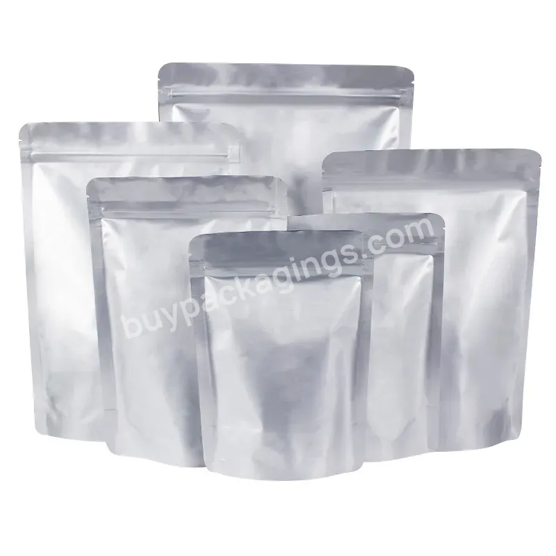 Resealable Zip Lock Food Smell Proof Silver Pure Aluminum Foil Mylar Stand Up Pouch Bag For Nuts/coffee/tea/rice - Buy Aluminum Foil Bag With Zipper,Aluminium Mylar Foil Bag,Resealable Mylar Ziplock Bags.