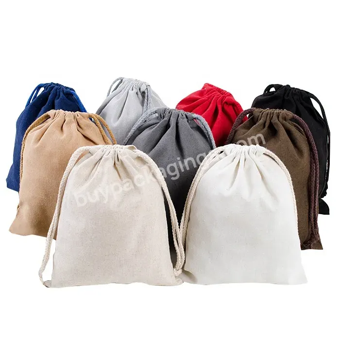 Reusable Custom Logo &design Natural Drawstring Bag Jute Linen Cotton Bags Wholesale Textile Packaging