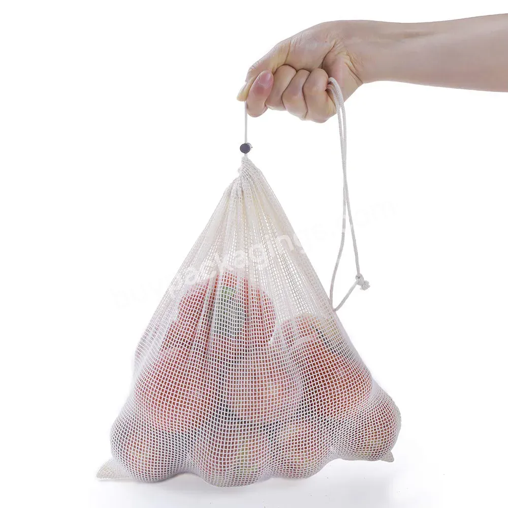 Reusable Natural Friendly Custom Logo&design Cotton Drawstring Net Cloth Bag Vegetable Fruit Bag Store Bag