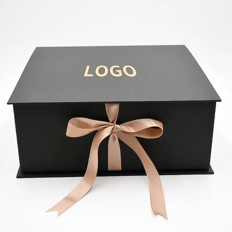Ribbon Black Foldable Refine Cardboard Wedding Custom Brand Magnetic Flip Top Paper Gift Boxes With Ribbon Magnetic Closure