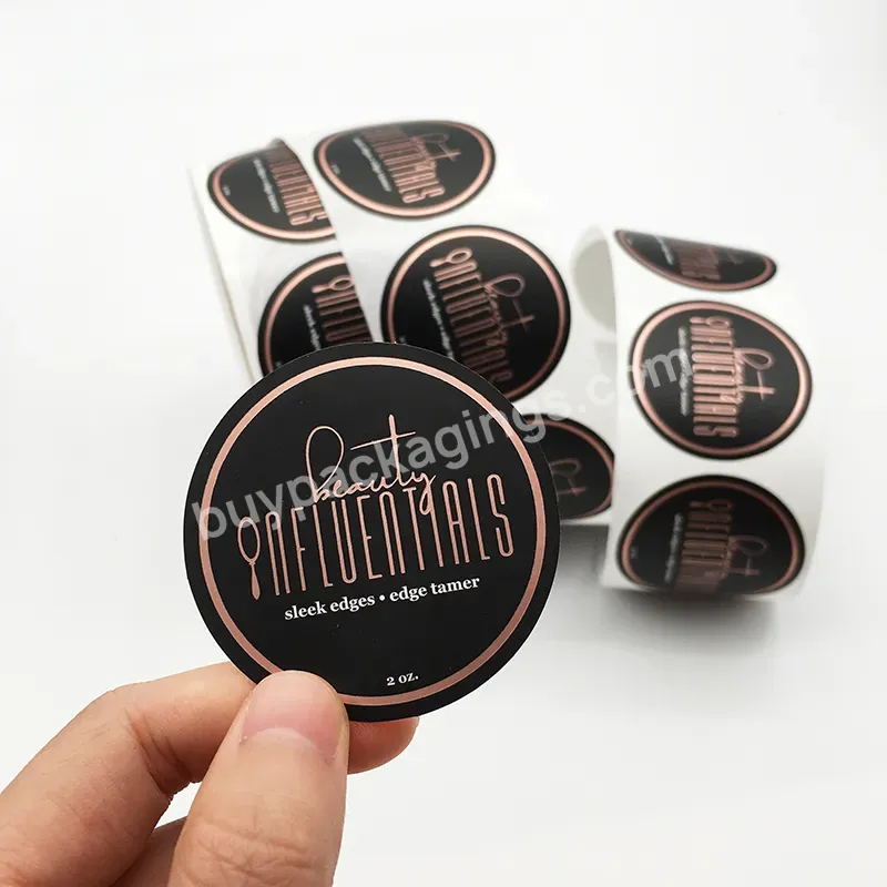 Roll Custom Made My Own Circle Logo Rose Gold Labels With Black Color Printing - Buy Rose Gold Labels,Circle Rose Gold Labels,Custom Made Rose Gold Labels.