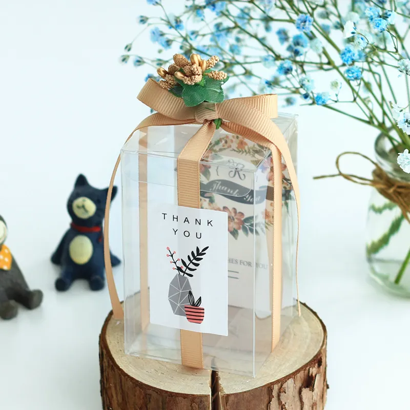 Romantic Flower Transparent PVC Gift Box With Ribbon