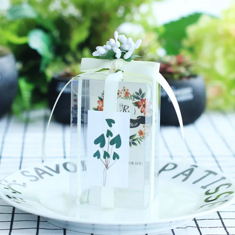 Romantic Flower Transparent PVC Gift Box With Ribbon