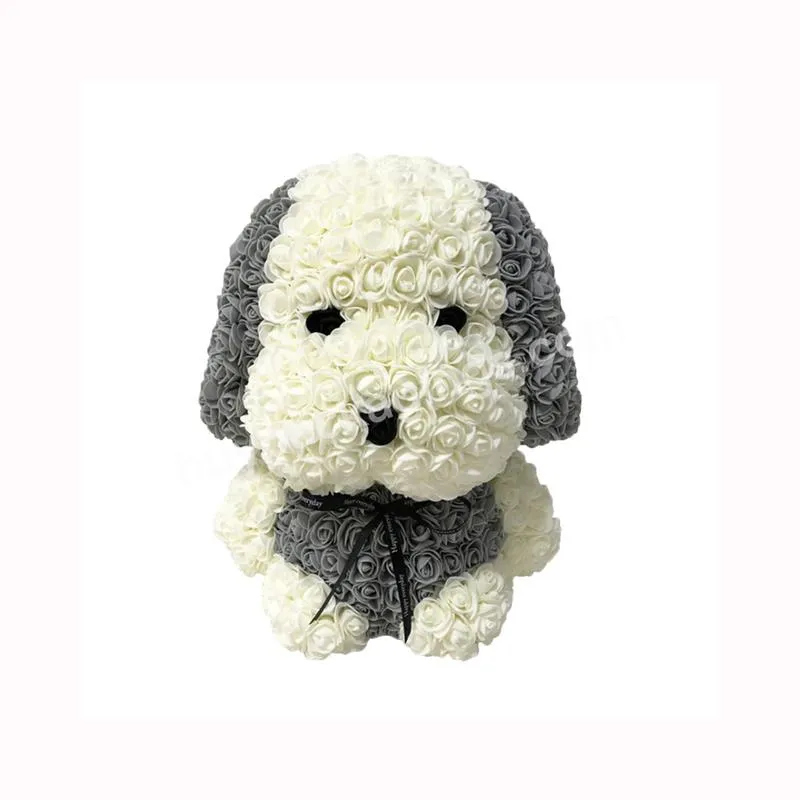 Rose Valentine Gift Dog Rose With Gift Box Flower PE Rose Sitting Dog with Big Ears