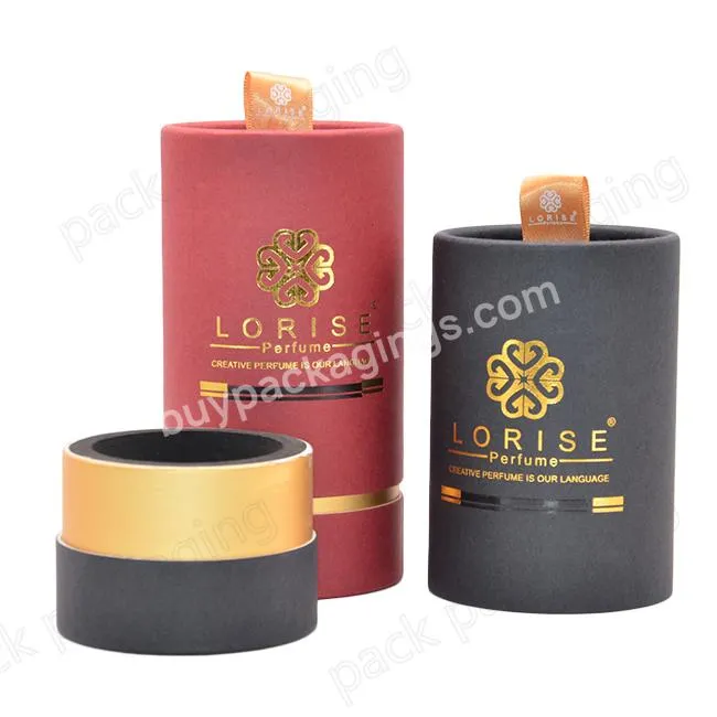 Round Cardboard Perfume Bottles Design Special Gold Paper Protective Paper Tube Cylinder Packaging with EVA Insert Customized