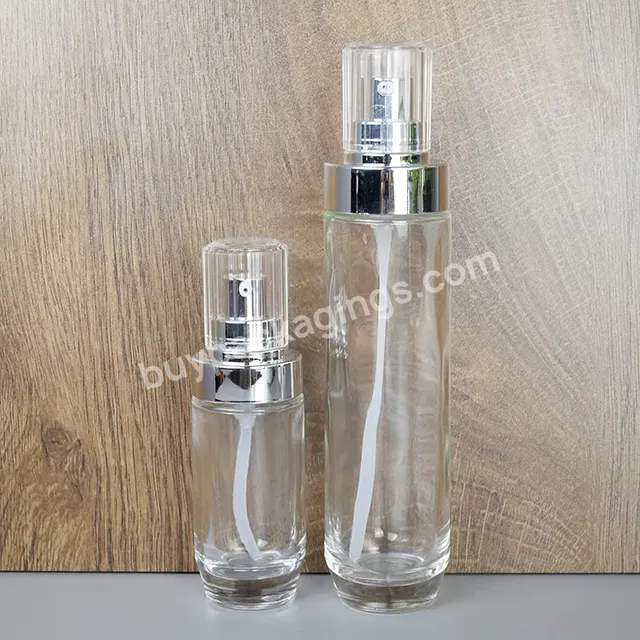 Round Glass Skincare Packaging Cosmetic Bottle With Spray Pump Cap And Cream Jars Sets - Buy Round Glass Skincare Packaging Cosmetic Bottle With Spray Pump Cap,Glass Cosmetic Container Bottle Set For Cream Lotion Serum Toner Skincare Packaging,Cylind