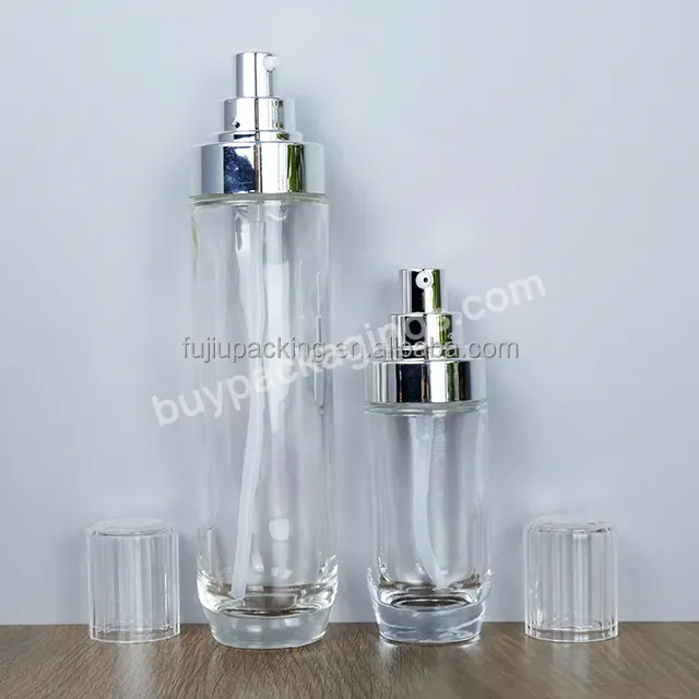 Round Glass Skincare Packaging Cosmetic Bottle With Spray Pump Cap And Cream Jars Sets - Buy Round Glass Skincare Packaging Cosmetic Bottle With Spray Pump Cap,Glass Cosmetic Container Bottle Set For Cream Lotion Serum Toner Skincare Packaging,Cylind