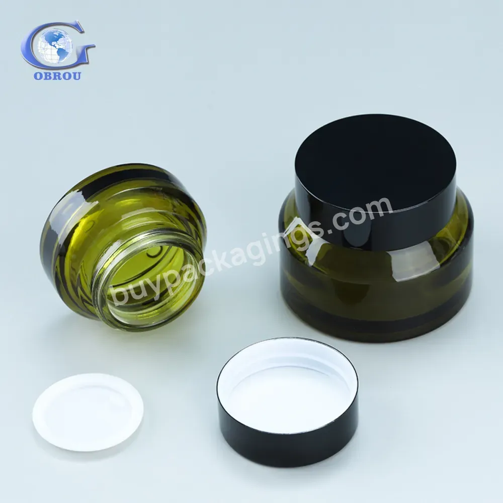 Round Green Slop Glass Jars Bottle Suppliers Amber Black Clear Glass Cosmetic Cream Jar With Bamboo Wooden Plastic Lid Container - Buy Green Jar,Green Glass Jar,Green Container.