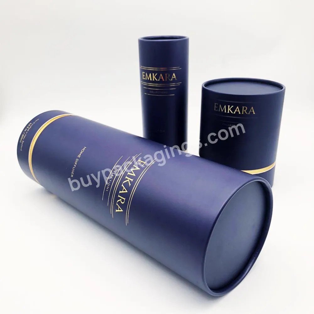 Round Packaging Box Gift Boxes Gold Paper Luxury Cylinder Tube Packaging Navy Blue Skin Care Packaging Coated Paper Customized