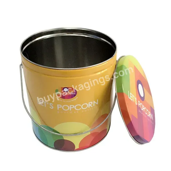 Round Popcorn Tin Bucket Metal Cookie Biscuit Tin Can Container With Handle - Buy Popcorn Tin Bucket,Cookie Biscuit Tin Can Container,Tin Container With Handle.