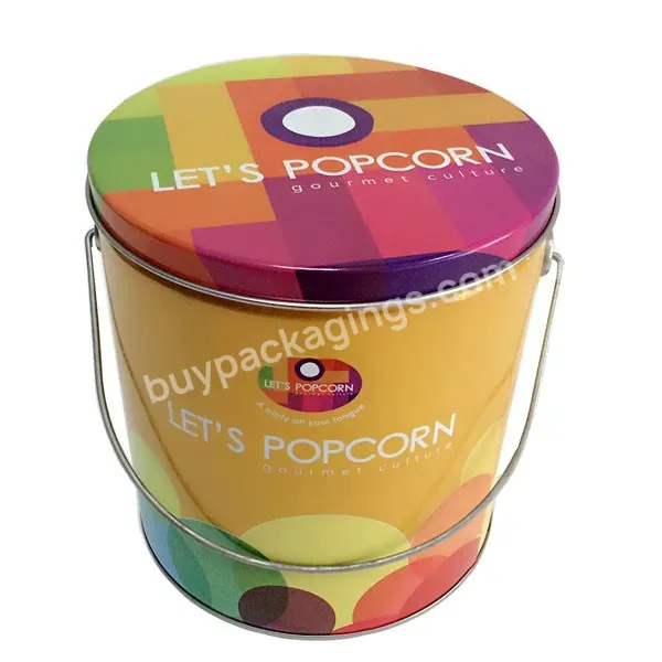 Round Popcorn Tin Bucket Metal Cookie Biscuit Tin Can Container With Handle - Buy Popcorn Tin Bucket,Cookie Biscuit Tin Can Container,Tin Container With Handle.