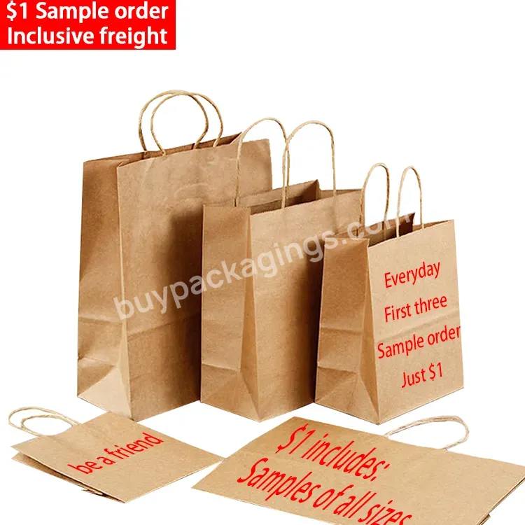 Sample Order Just $1 Promotion Factory Direct Sales High Quality Shopping Kraft Paper Bag With Handle - Buy Wholesale Kraft Paper Bag With Handle Custom Printed Shopping Paper Bags With Your Own Log,Factory High Quality Cheap Kraft Paper Bags Carryin
