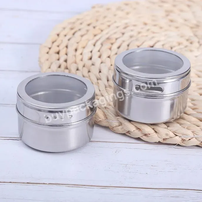 Seasoning Spice Metal Can With Clear Sea Through Lid And With Shaking Holes 2oz 3oz 4oz 8oz - Buy Sea Through Lid Metal Can Tin Can,Clear Window Tin Can Spice Tin With Magnetic,Slip Lid Window Lid Spice Tin Seamless Unleaking.