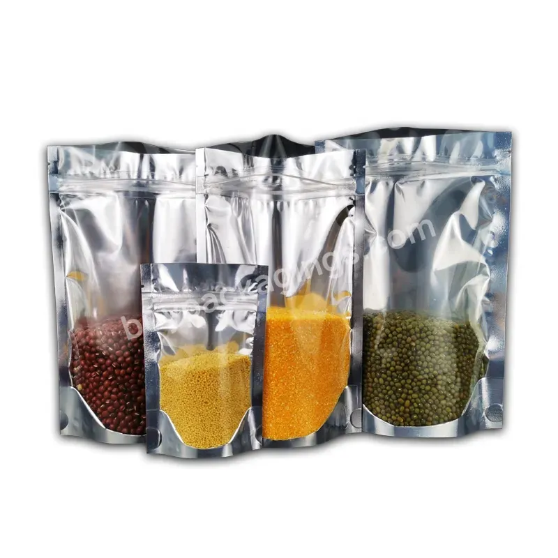 Silver Translucent Aluminum Foil Plated Standing Zipper Bag For Food Packaging - Buy Silver Self Standing Zipper Bag With Aluminum Foil,Reusable Storage Food Bags For Meat Vegetables And Fruits,Reusable Composite Aluminum Foil Bags Are Used For Packi