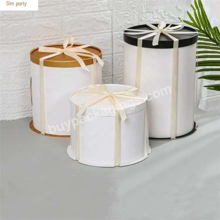 Sim-party Customized Logo Wedding Gift Tall Round Paper Bakery Package 6 8 10 Inch White Birthday Cake Box - Buy Birthday Cake Box,Customized Logo Cake Box,Round Cheesecake Box.