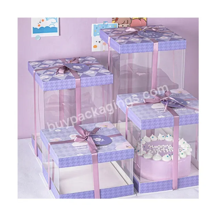 Sim-party Cute Clear Square Birthday Cakes Purple Tall 6 8 Inch Mousse Box Presentation Cake Boxes - Buy Presentation Cake Boxes,Purple Birthday Cake Packaging Box,Cute Clear Square Birthday Cakes Package.