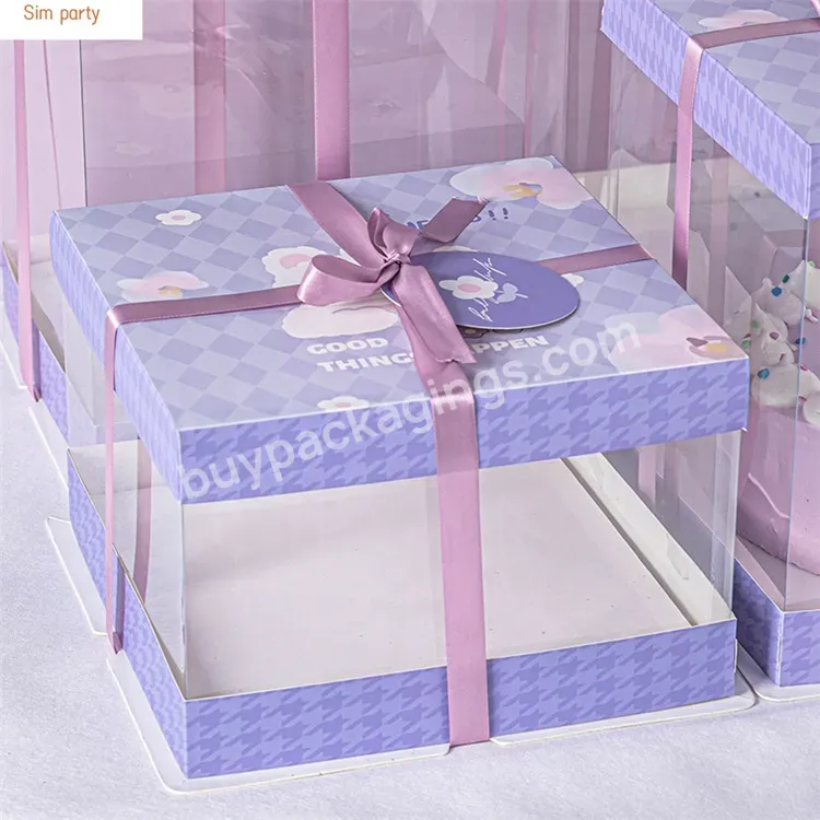 Sim-party Cute Clear Square Birthday Cakes Purple Tall 6 8 Inch Mousse Box Presentation Cake Boxes - Buy Presentation Cake Boxes,Purple Birthday Cake Packaging Box,Cute Clear Square Birthday Cakes Package.