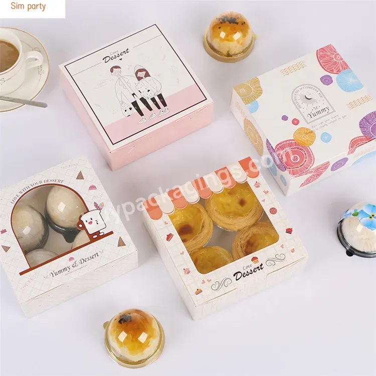 Sim-party Cute Pastry Dessert Bakery Disposable Mooncake Boxes Paper 4 Egg Tart Box With Window - Buy Paper 4 Egg Tart Box With Window,Disposable Mooncake Boxes,Cute Pastry Dessert Bakery Box.