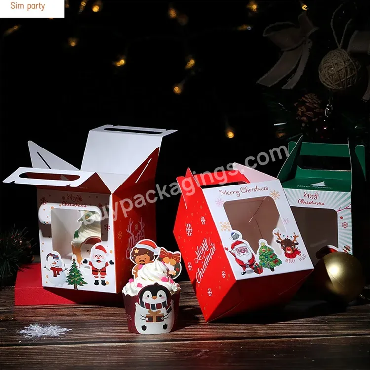 Sim-party Factory Bakery Takeaway Handle Paper Single Muffin Package Window Christmas Cupcake Box - Buy Window Christmas Cupcake Box,Handle Paper Single Muffin Package,Factory Cup Cake Bakery Takeaway.