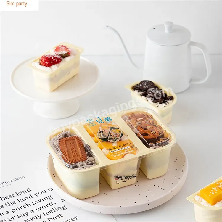 Sim-party Factory Baking Dessert Plastic 3 Compartments Mousse Boxes Clear Cake Box With Lid - Buy Clear Cake Box With Lid,Plastic 3 Compartments Mousse Boxes,Factory Baking Dessert Box.