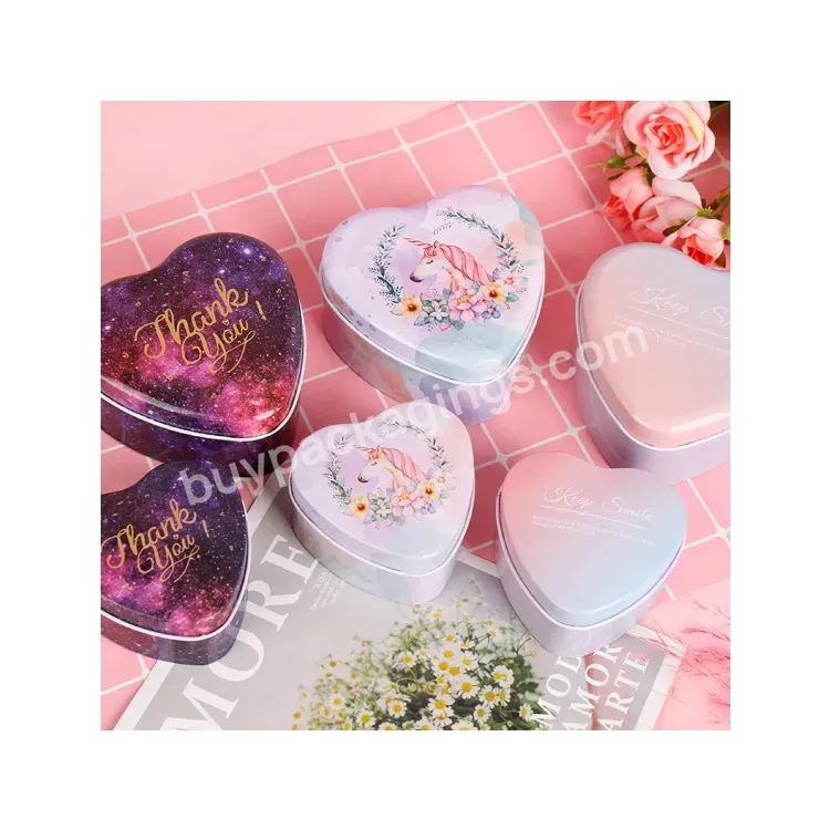 Sim-party Factory Supply 7*7*4cm Wedding Candy Chocolate Metal Box Heart Shape Candle Tin Box