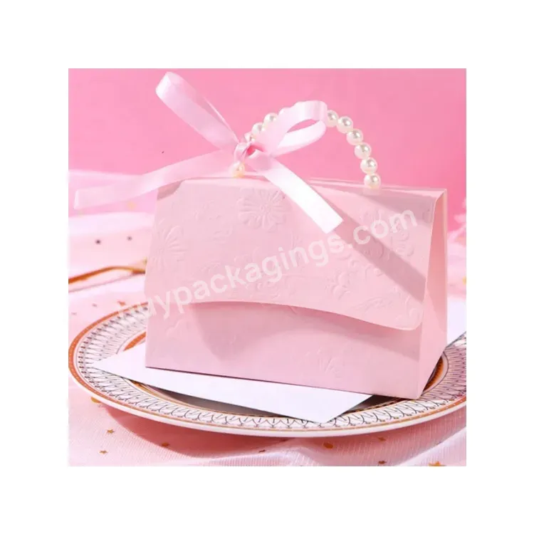 Sim-party Folding Wedding Ceremony Chocolate Box Pearl Handle Wedding Candy Gift Box For Guest - Buy Wedding Favor Gift Box,Candy Box With Pearl Handle,Empty Small Gift Box Packaging.
