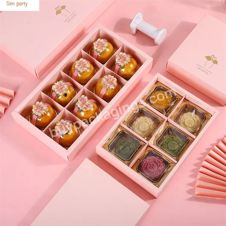 Sim-party Gold Stamping Lid Cookie Gift Bag Pink 8pcs Cavity Insert Pastry Boxes Customise Moon Cake Box - Buy Customise Moon Cake Box,Pink 8pcs Cavity Insert Pastry Boxes,Gold Stamping Cookie Gift Box With Lid And Bag.