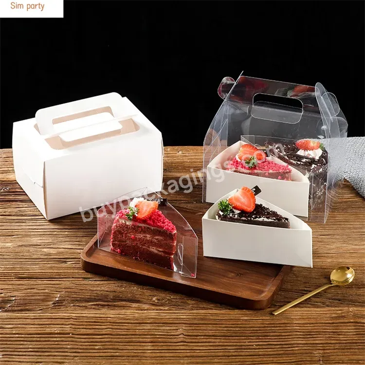 Sim-party Handle Paper Dessert Takeaway Plastic Triangle Mousse Boxes Cake Slice Box Packaging - Buy Cake Slice Box Packaging,Plastic Triangle Mousse Boxes,Cheese Slice Packaging.