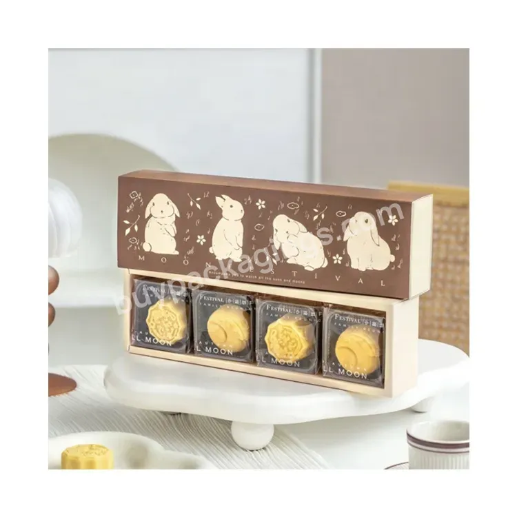 Sim-party High-end Empty Brown Rabbit Bakery 50g Pastry 4 Dividers Drawer Boxes Small Moon Cake Box - Buy Small Moon Cake Box,50g Pastry 4 Dividers Drawer Boxes,High-end Empty Brown Rabbit Mooncake Box With Bag.
