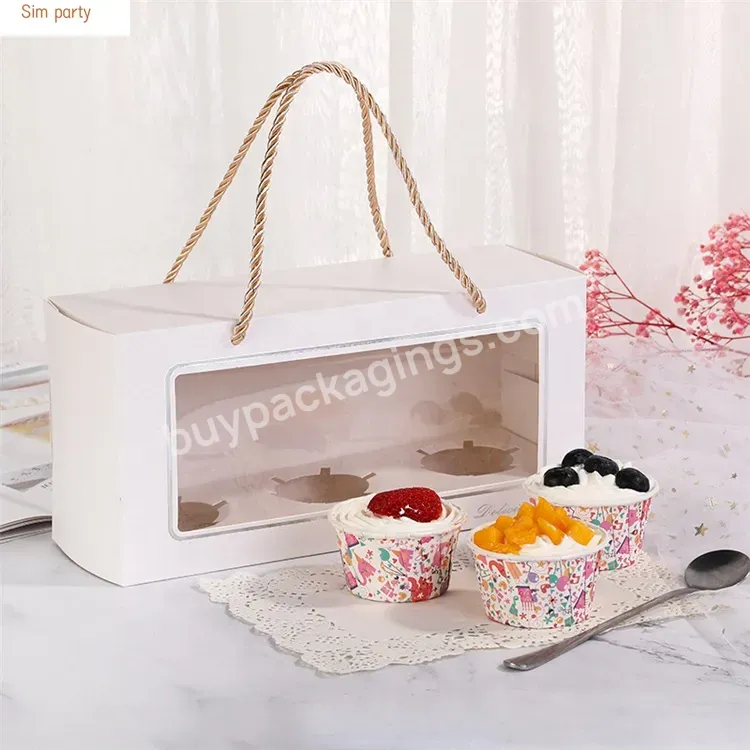 Sim-party Individual White Bakery Window Cup Cake Packing Box 3 Holes Handle Cupcake Packaging - Buy Cupcake Packaging,Mini Cupcake Boxes And Packaging,Handle Cupcake Box 3.