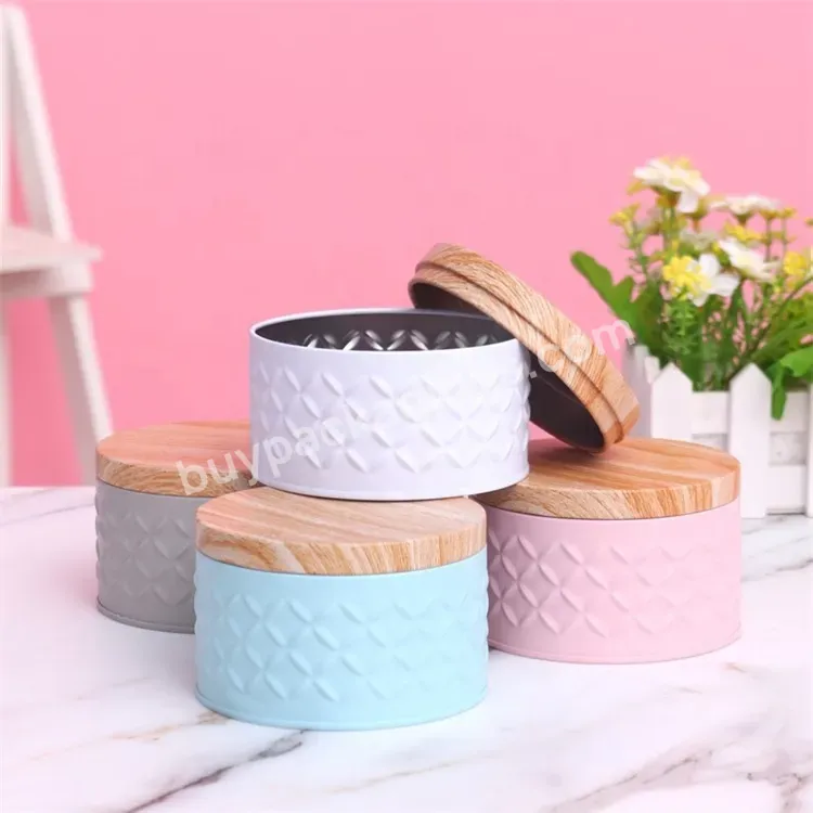 Sim-party Japanese Style Embossing Pattern Tea Candy Cookie Packaging Wooden Lid Round Tin Box - Buy Round Tin Box,Wooden Lid Tin Box,Metal Tin Box.