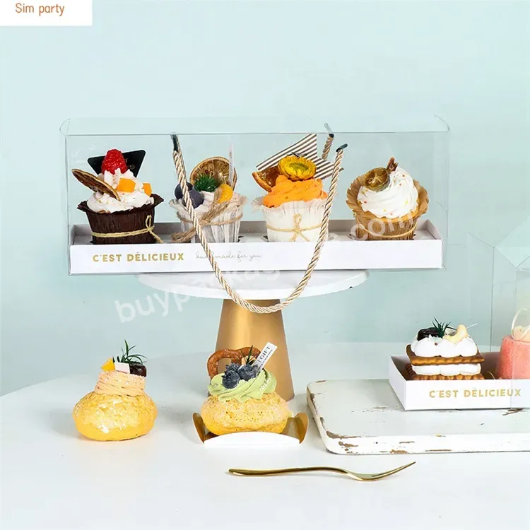 Sim-party Luxury Afternoon Tea Pastry Takeaway Transparent Cupcake Boxes Handle 4 Muffin Cake Box - Buy Handle 4 Muffin Cake Box,Transparent Cupcake Boxes,Luxury Afternoon Tea Pastry Takeaway Box.