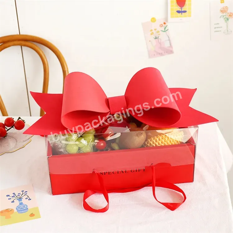 Sim-party Luxury Elegant Ribbon Handle Fruit Snack Big Red Bowknot Gift Boxes Clear Flower Cake Box - Buy Clear Flower Cake Box,Big Red Bowknot Gift Boxes,Luxury Elegant Ribbon Handle Fruit Snack Boxes.