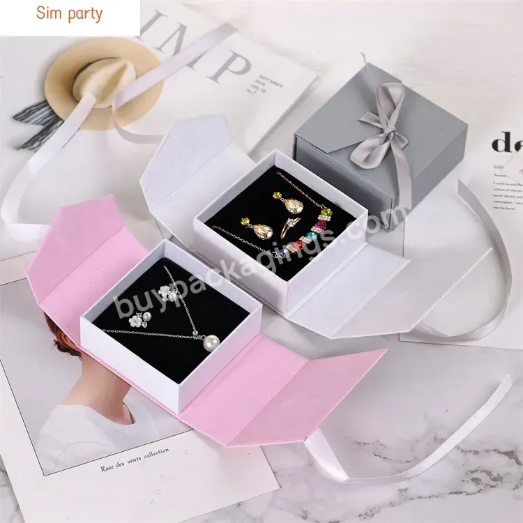 Sim-party Luxury Ring Necklace Accessory Packaging Set Flip Lid Magnetic Jewelry Box With Ribbon - Buy Magnetic Jewelry Box,Luxury Ring Box,Jewelry Set Packaging Box.