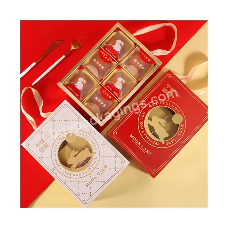 Sim-party Mid-autumn Window Cookie Food Handle Red 50g 80g 6pcs Pastry Boxes Mooncake Drawer Box 2023 - Buy Mooncake Drawer Box 2023,Handle Red 50g 80g 6pcs Pastry Boxes,Mid-autumn Window Cookie Food Moon Cake Box.