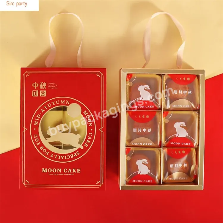 Sim-party Mid-autumn Window Cookie Food Handle Red 50g 80g 6pcs Pastry Boxes Mooncake Drawer Box 2023 - Buy Mooncake Drawer Box 2023,Handle Red 50g 80g 6pcs Pastry Boxes,Mid-autumn Window Cookie Food Moon Cake Box.