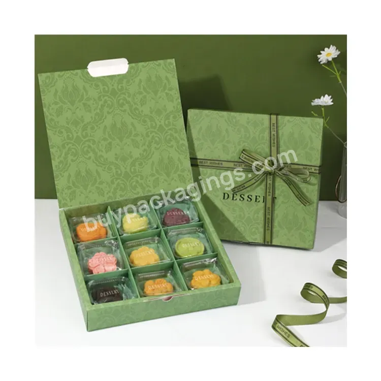 Sim-party Newly High-end Green 9 Cookie Dessert Storage Moon Cake Paper Boxes Portable Flip Gift Box - Buy Moon Cake Paper Boxes Portable Flip Gift Box,Newly High-end Green 9 Cookie Dessert Storage,Nice Moon Cake Packaging Box With Bag And Ribbon.
