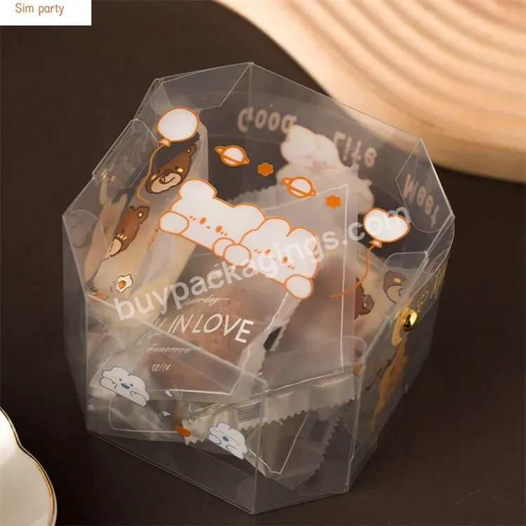 Sim-party Small Cartoon Food Handle Octagon Snack Candy Gift Boxes Clear Plastic Box For Cookie