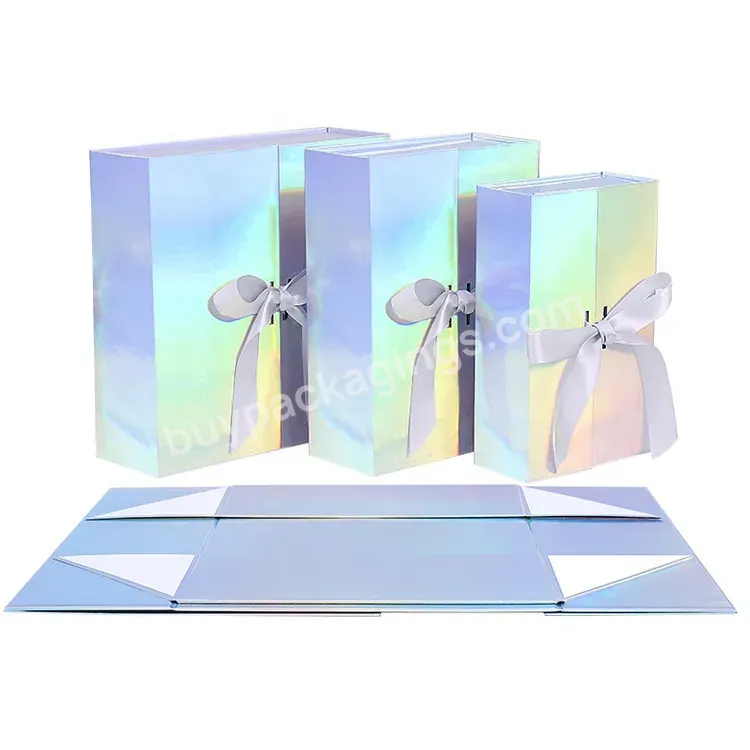 Sim-party Stock Black Ribbon Closure Cosmetic Luxury Clothing Folding Magnetic Gift Boxes - Buy Folding Magnetic Boxes For Gift Sets,Bowknot Closure Gift Box,Shiny Laser Gift Box.